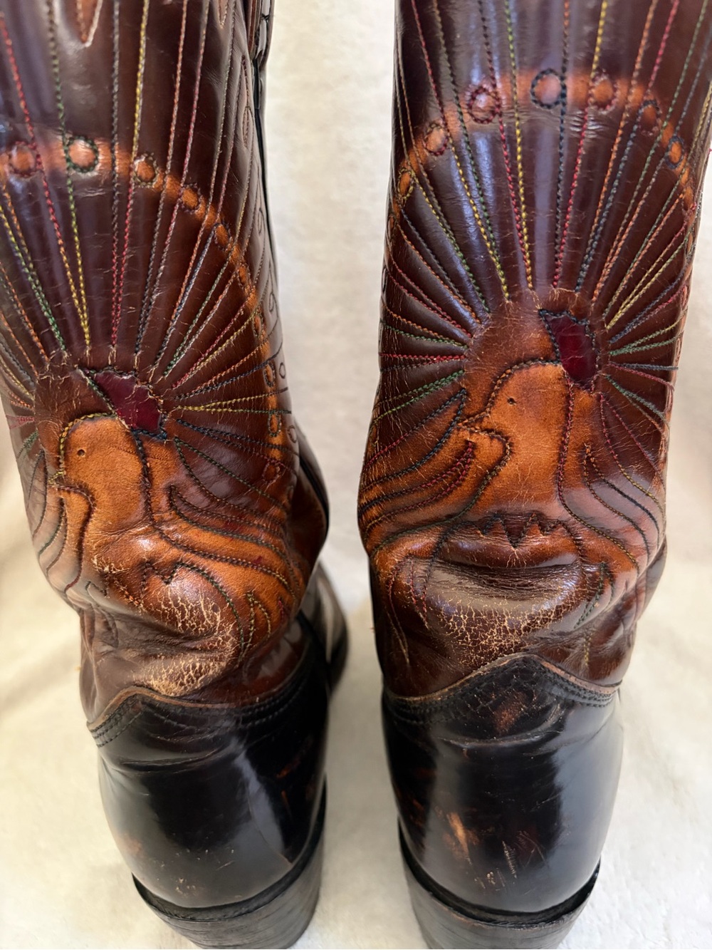 Vintage Texas USA Made Leather Western Cowboy Peacock Design Boots - Picture 2 of 16